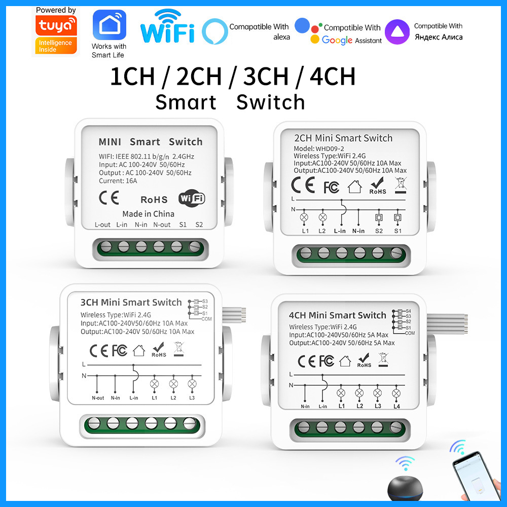 Smart Home Google - Умный WiFi-выключатель Tuya на 1/2/3/4 клавиши,