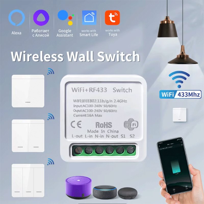 Smart Home Google - Умный выключатель света Tuya WiFi, беспроводной