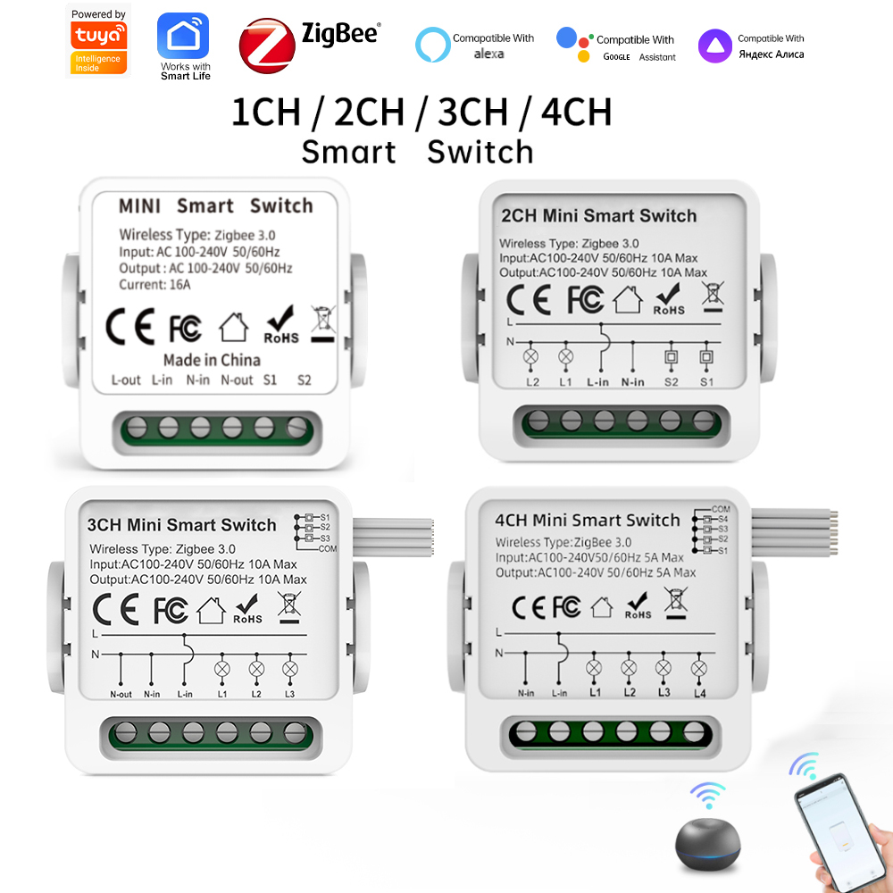 Smart Home Google - Умный выключатель Tuya Zigbee 3.0, 1/2/3/4-клавишный