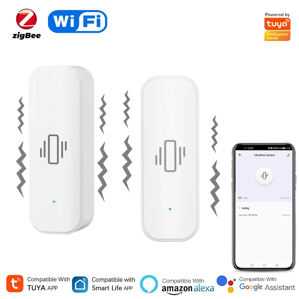 Smart Home Notifications - Умный датчик вибрации Tuya Wi-Fi/Zigbee, защита